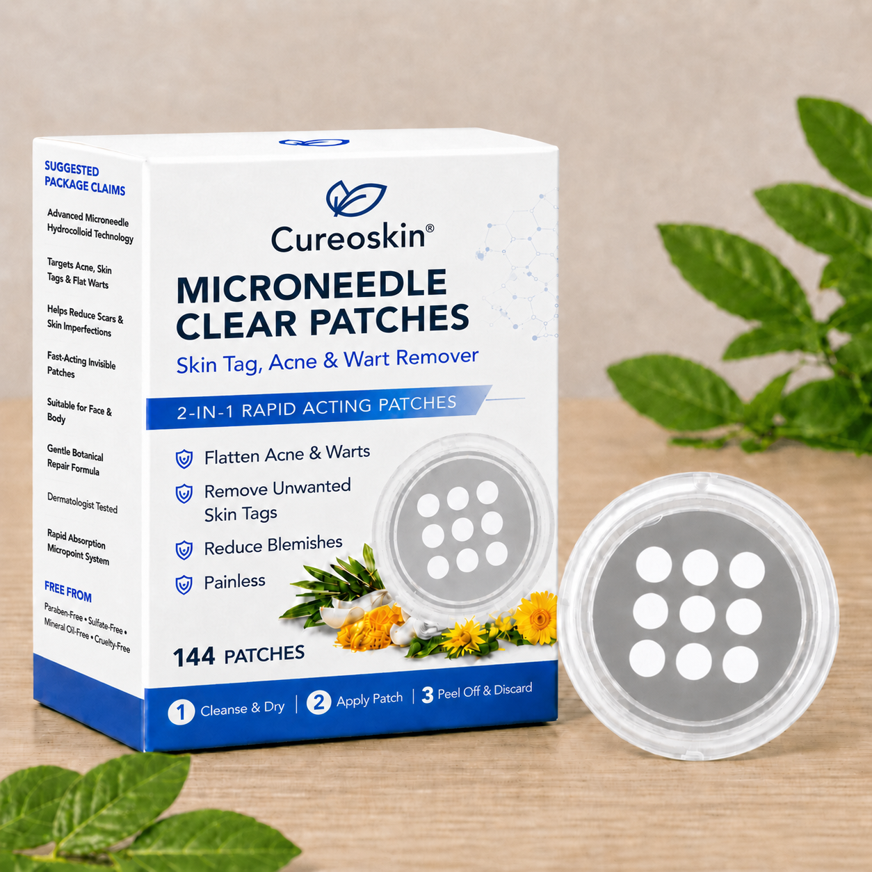 ✨Cureoskin®2-in-1 Microneedle & Hydrocolloid Patch🍀| Removes Raised Moles, Acne, Flat Warts & Skin Tags | Helps Improve Wrinkles, Scars & Blemishes | Invisible Patches for Face & Body